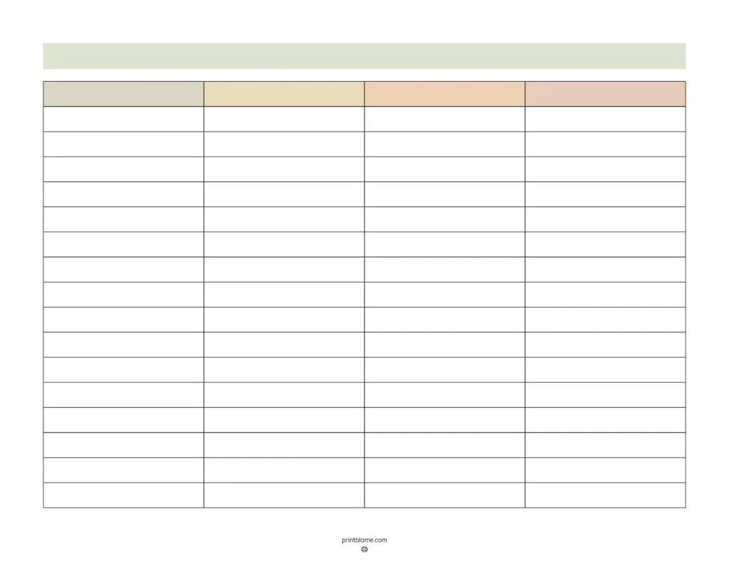 Blank 4 Column Chart Templates - Free 4 Column Tables Pdfs throughout Blank 4 Column Chart Printable