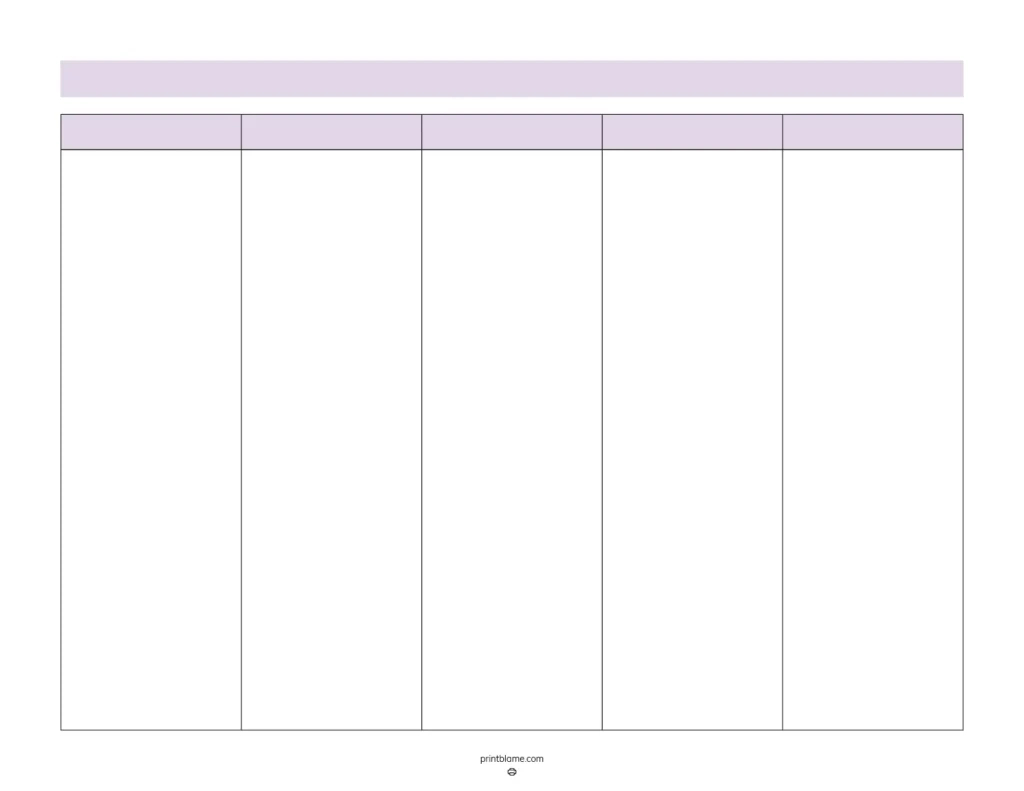Blank 5 Column Chart Templates - Free 5 Column Tables Pdfs regarding Five Column Chart Printable