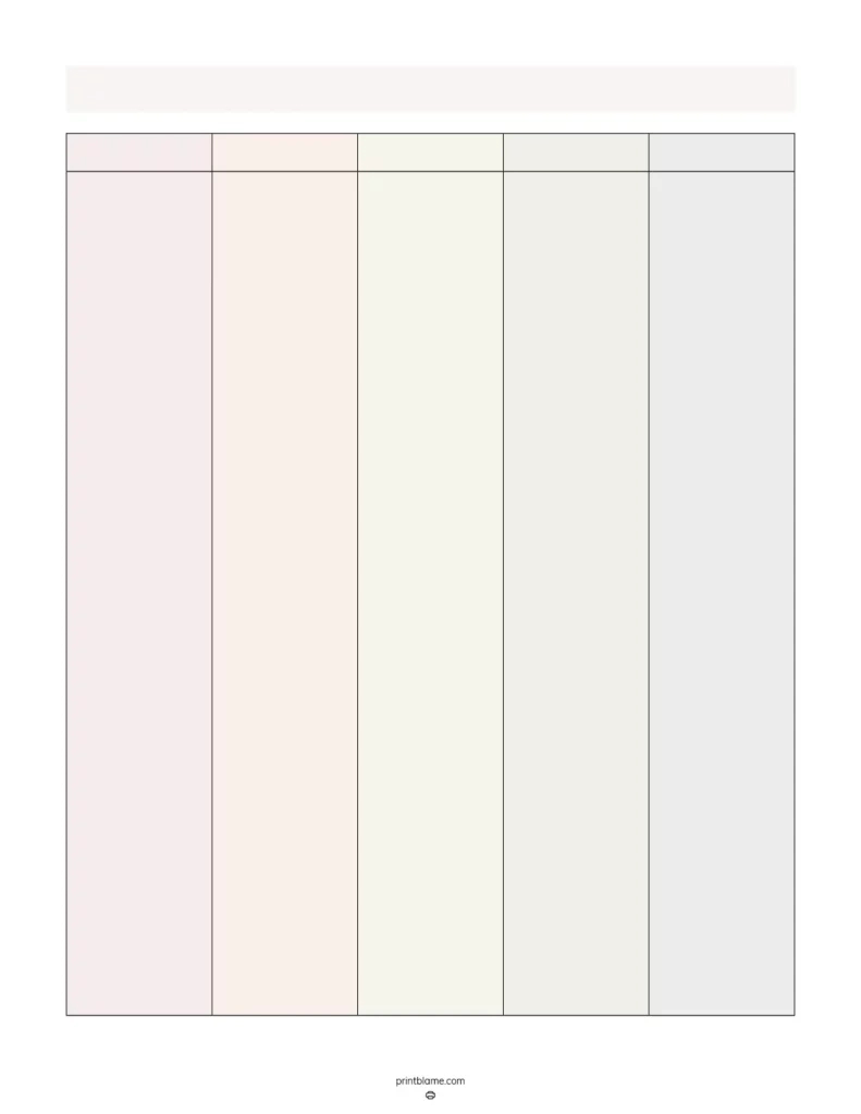 Blank 5 Column Chart Templates - Free 5 Column Tables Pdfs with regard to Five Column Chart Printable