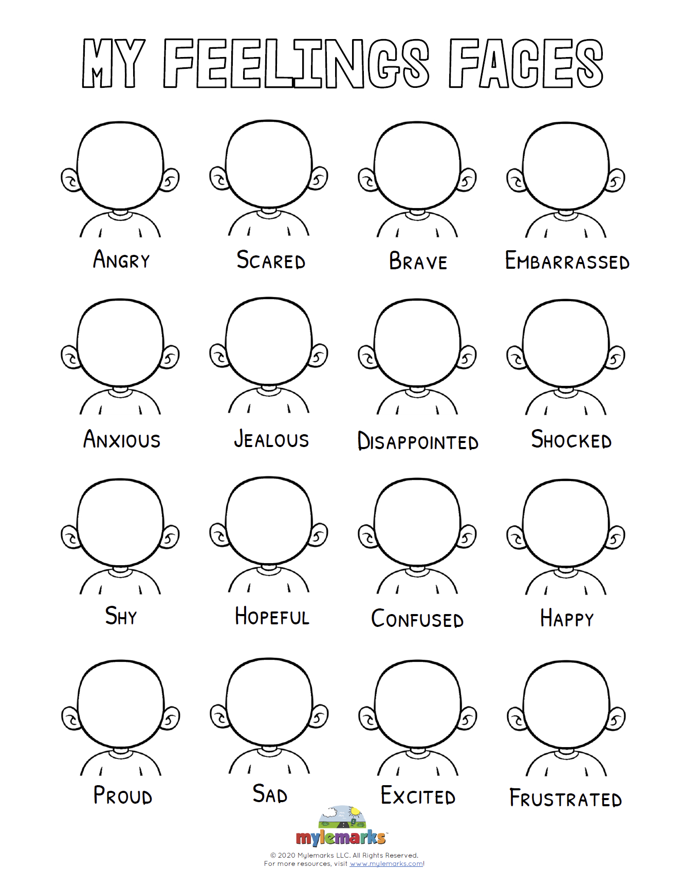 Blank Feelings Faces with Emotions Face Chart Printable
