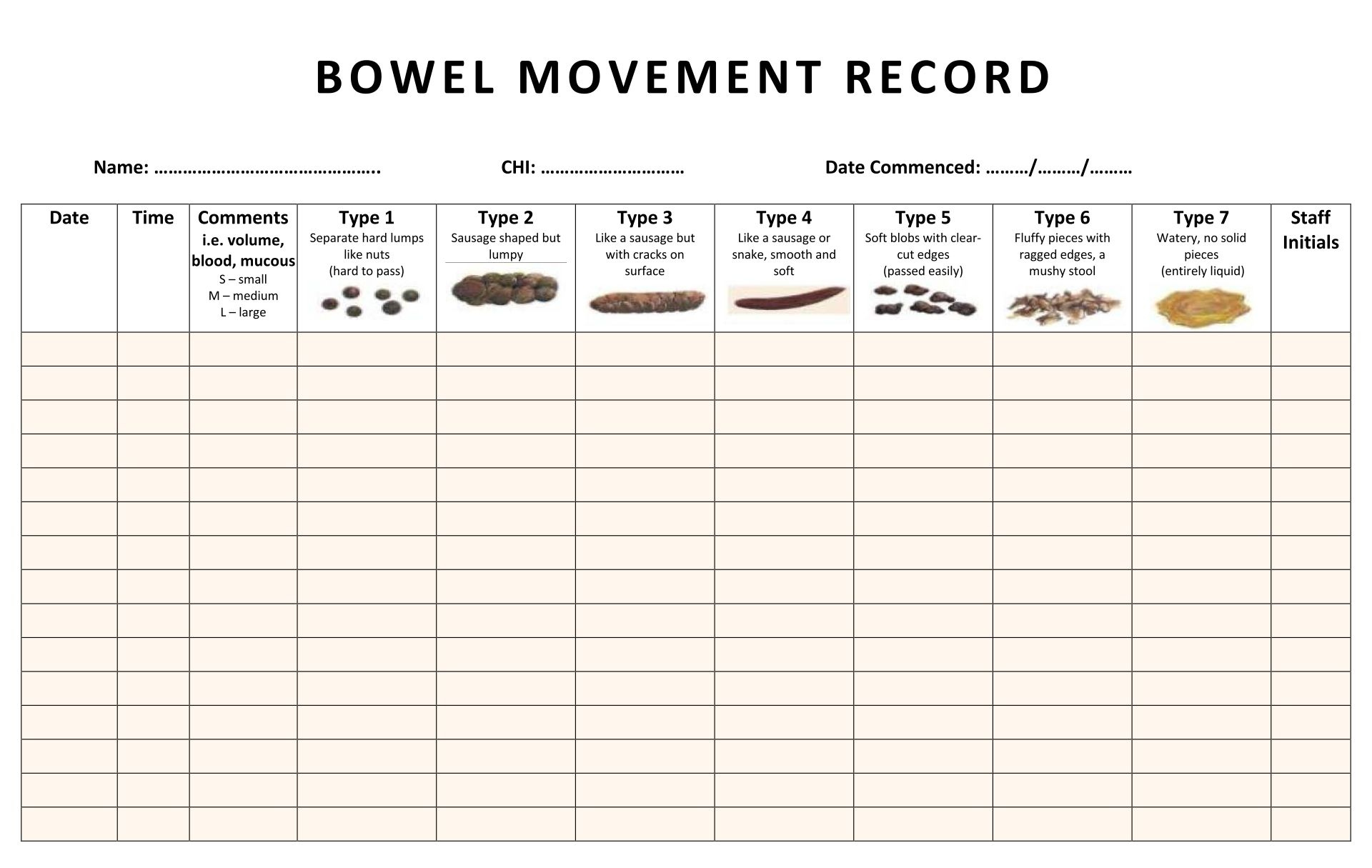 Blank Weekly Potty Chart Templates - 10 Free Pdf Printables throughout Free Printable Bowel Movement Log