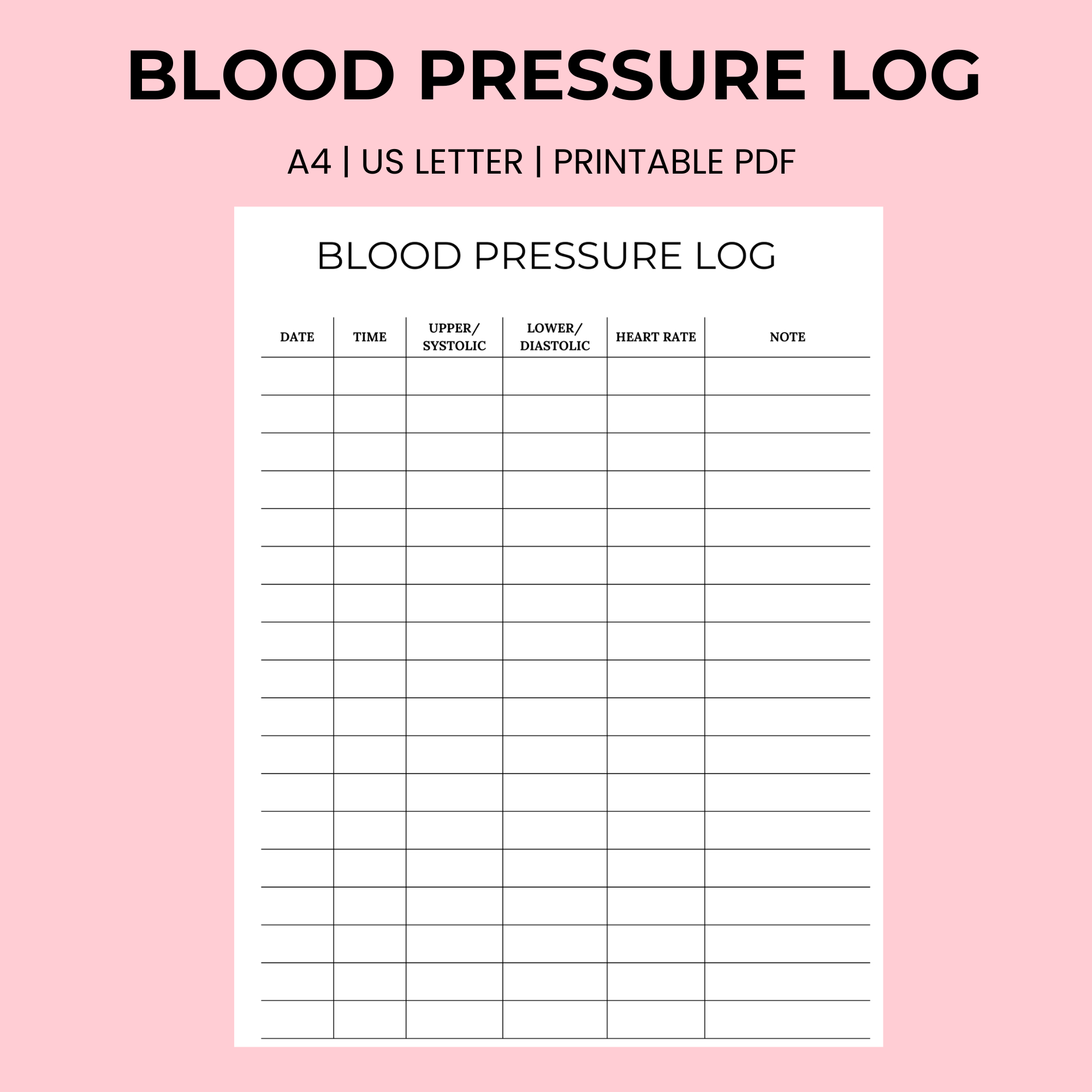 Blood Pressure Log With Heart Rate Pdf Printable (Include Two Version) intended for Blood Pressure Log Chart Printable