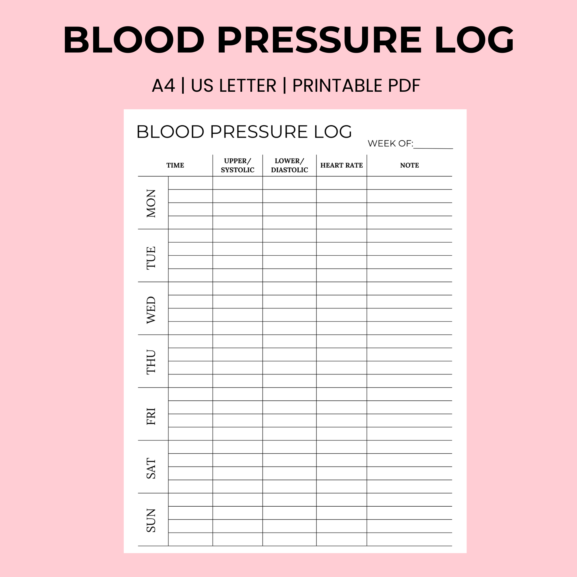 Blood Pressure Log With Heart Rate Pdf Printable (Include Two Version) regarding Blood Pressure Chart Printable