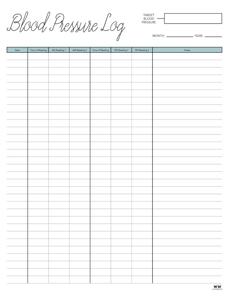Blood Pressure Logs - 25 Free Printables | Printabulls pertaining to Blood Pressure Log Chart Printable