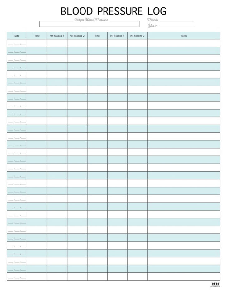 Blood Pressure Tracker Chart Printable
