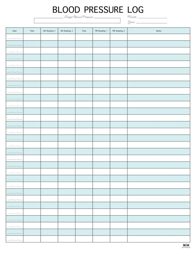 Blood Pressure Logs - 25 Free Printables | Printabulls with regard to Blood Pressure Tracker Chart Printable