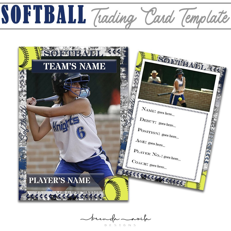 Blue Softball Trading Card Template- Google Slides- Sports- Edit throughout Free Softball Card Template