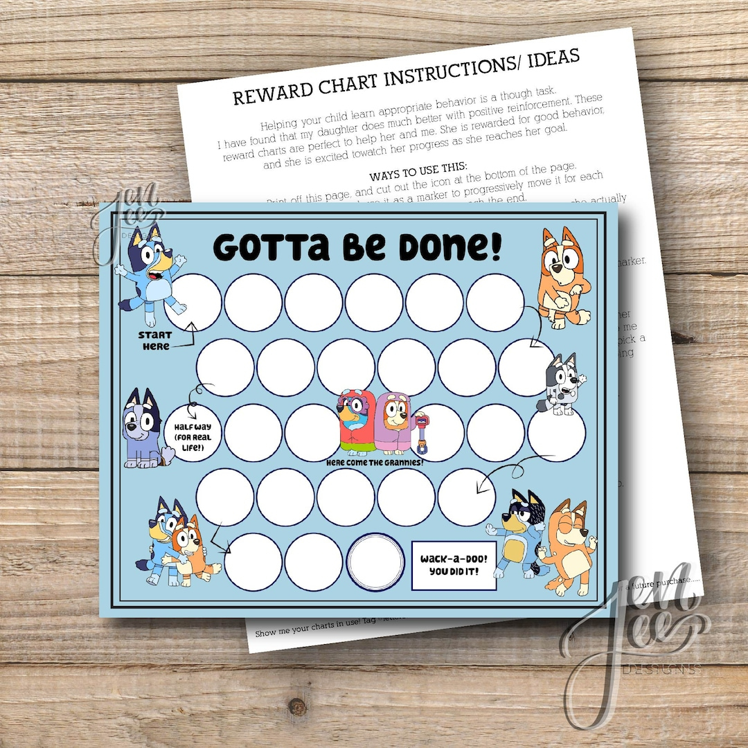 Bluey Reward Chart - Printable - Instant Download Printable - Etsy Uk within Who&amp;amp;#039;s Here Today Chart Printable