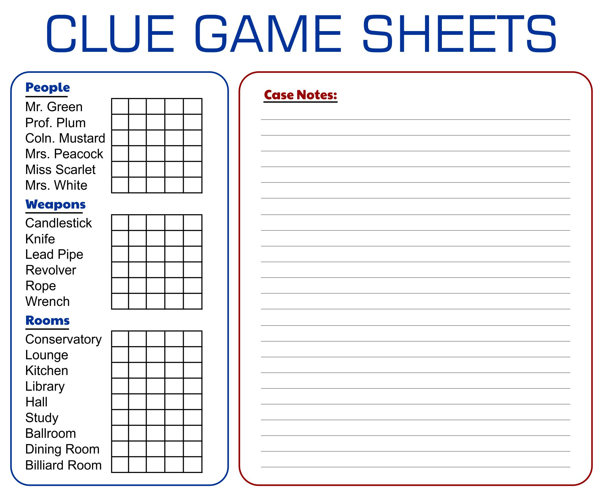Board Game Clue Sheets - 10 Free Pdf Printables | Printablee inside Free Printable Cluedo Sheets