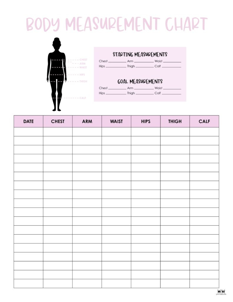 Body Measurement Charts - Free Printables | Printabulls intended for Measurement Chart Printable