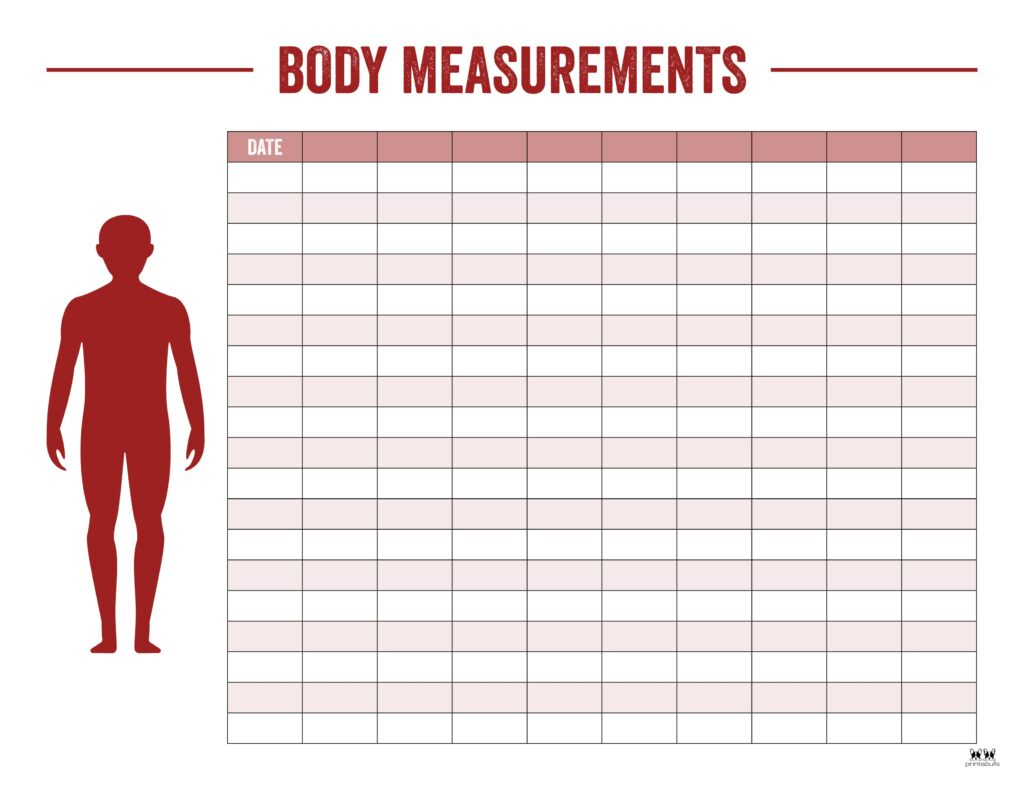 Body Measurement Charts - Free Printables | Printabulls regarding Measurement Chart Printable