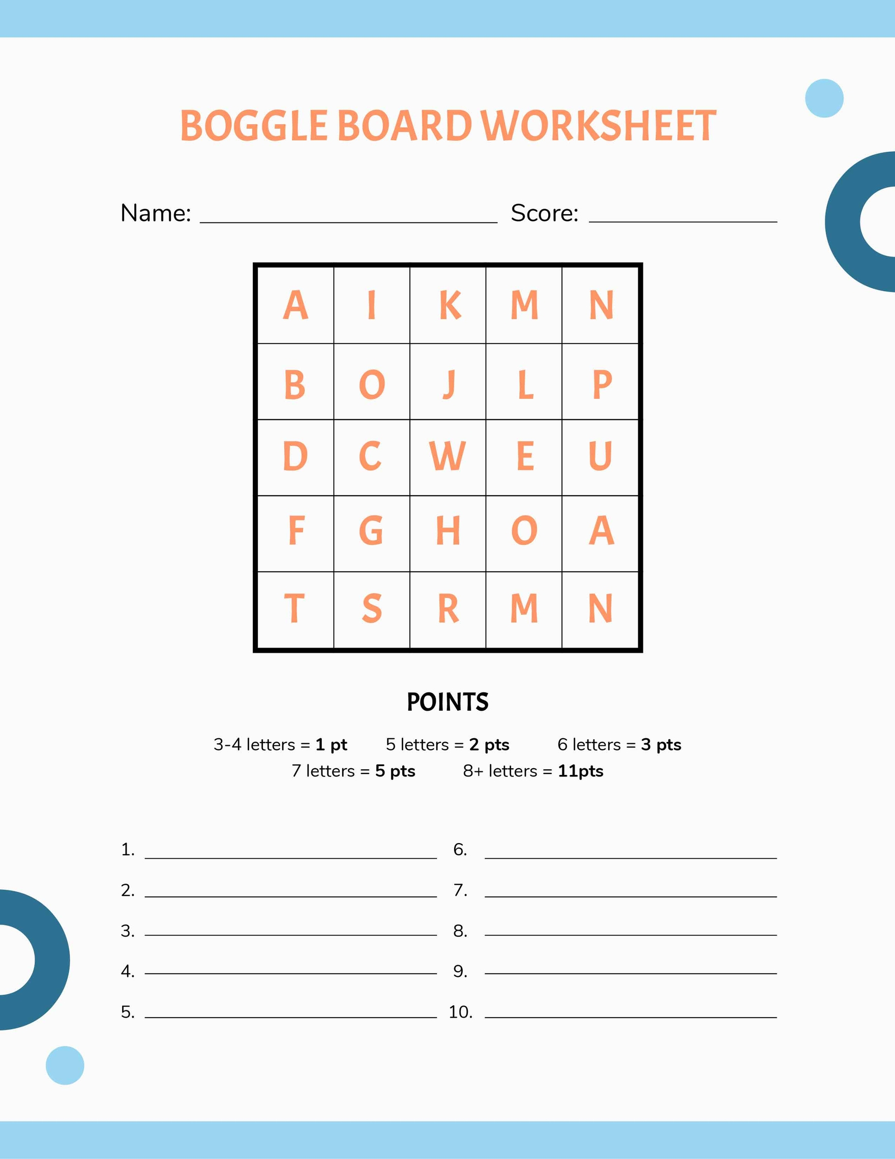 Boggle Board Worksheet Template In Word, Pages, Pdf, Google Docs intended for Free Printable Boggle Boards