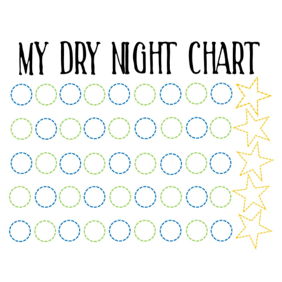 Boys Dry Night Chart, Wet The Bed, Childrens Reward Chart, Sticker for Bed Wetting Reward Chart Printable