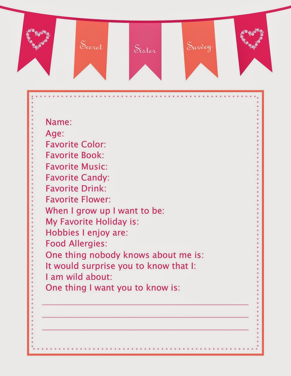 Bumbledo: Secret Sister Survey regarding Free Printable Secret Sister Questionnaire