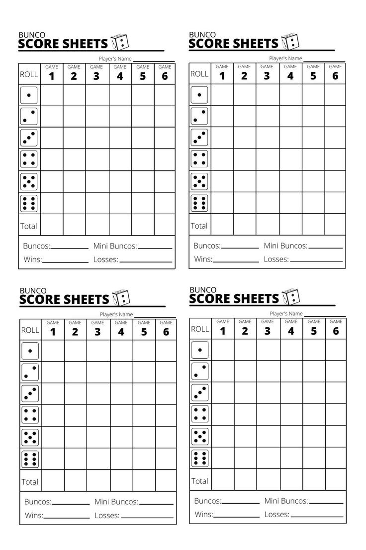 Bunco Score Sheets X4 - Bunco Score Sheets - Printable Pdf regarding Free Bunco Printables