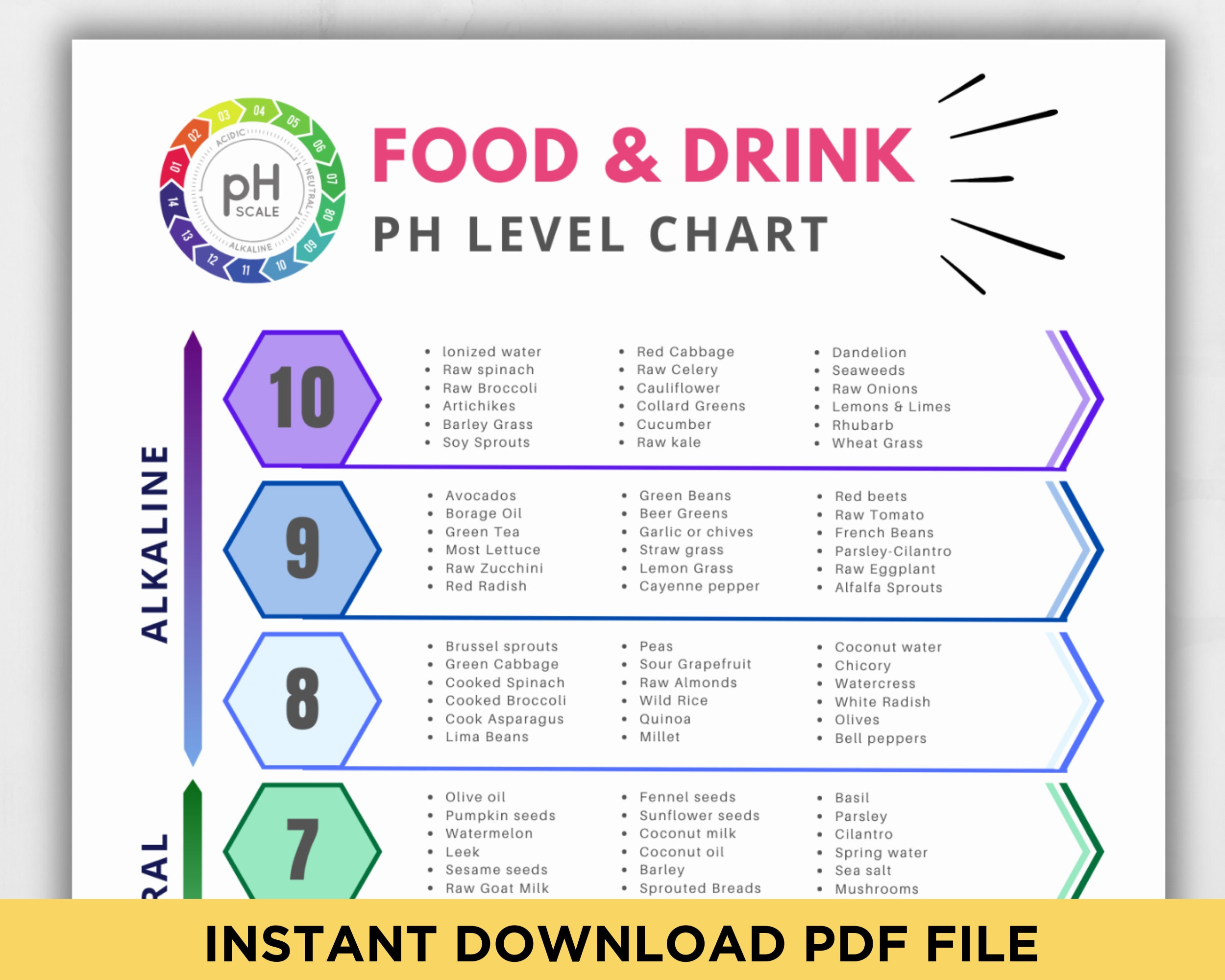 Buy Alkaline Food Chart Acidic Alkaline Ph Food List Printable for Ph Food Chart Printable