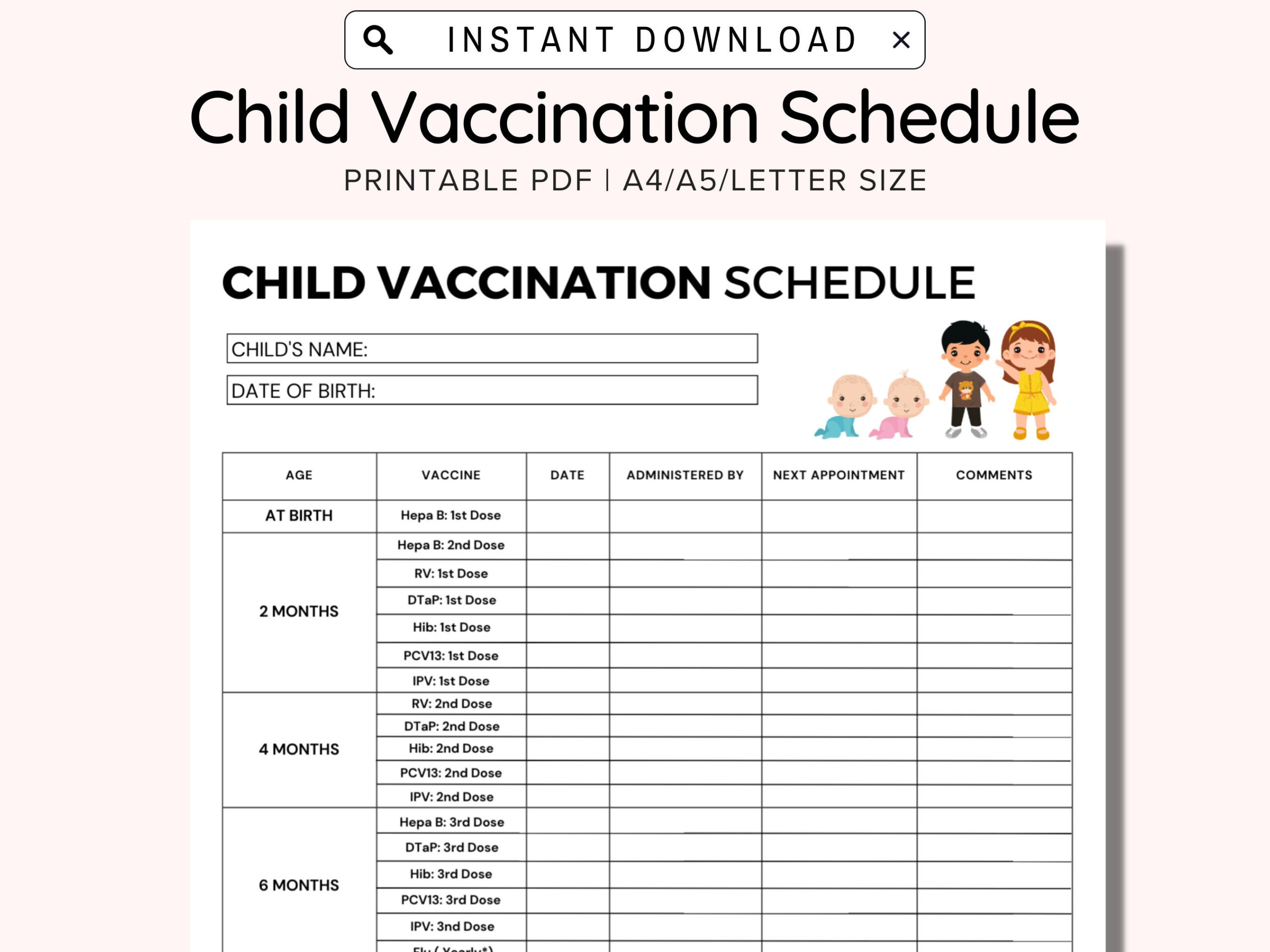Buy Child Vaccination Schedule Printable, Immunization Record with regard to Immunization Chart Printable
