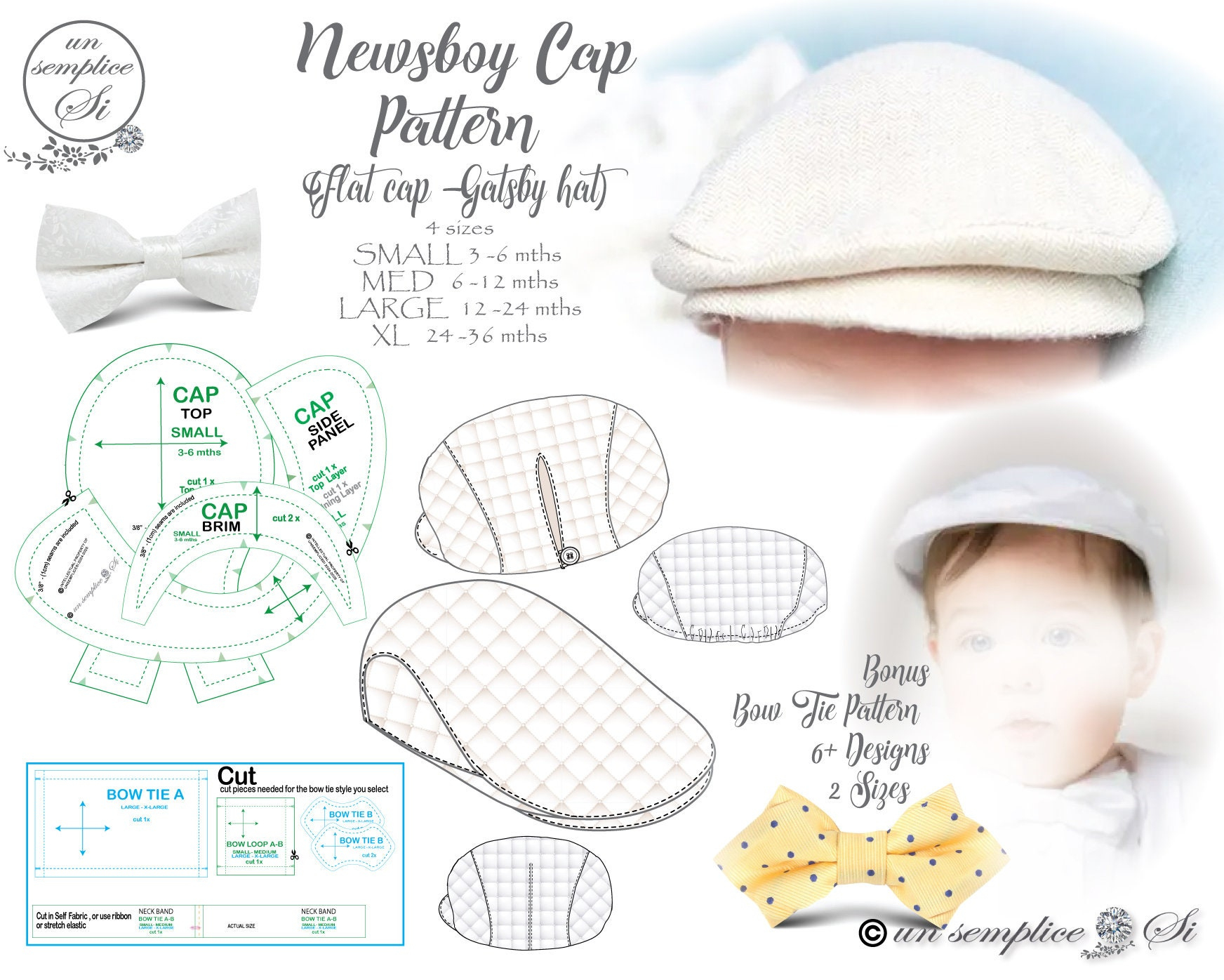 Buy Flat Cap Pattern,Baby Newsboy Cap Pattern, Baptism Boys Hat regarding Free Printable Flat Cap Pattern