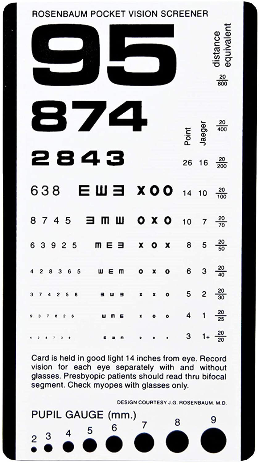 Buy Pocket Eye Chart 6.5&amp;quot; X 3.5&amp;quot; Visual Acuity Testing with regard to Handheld Visual Acuity Chart Printable