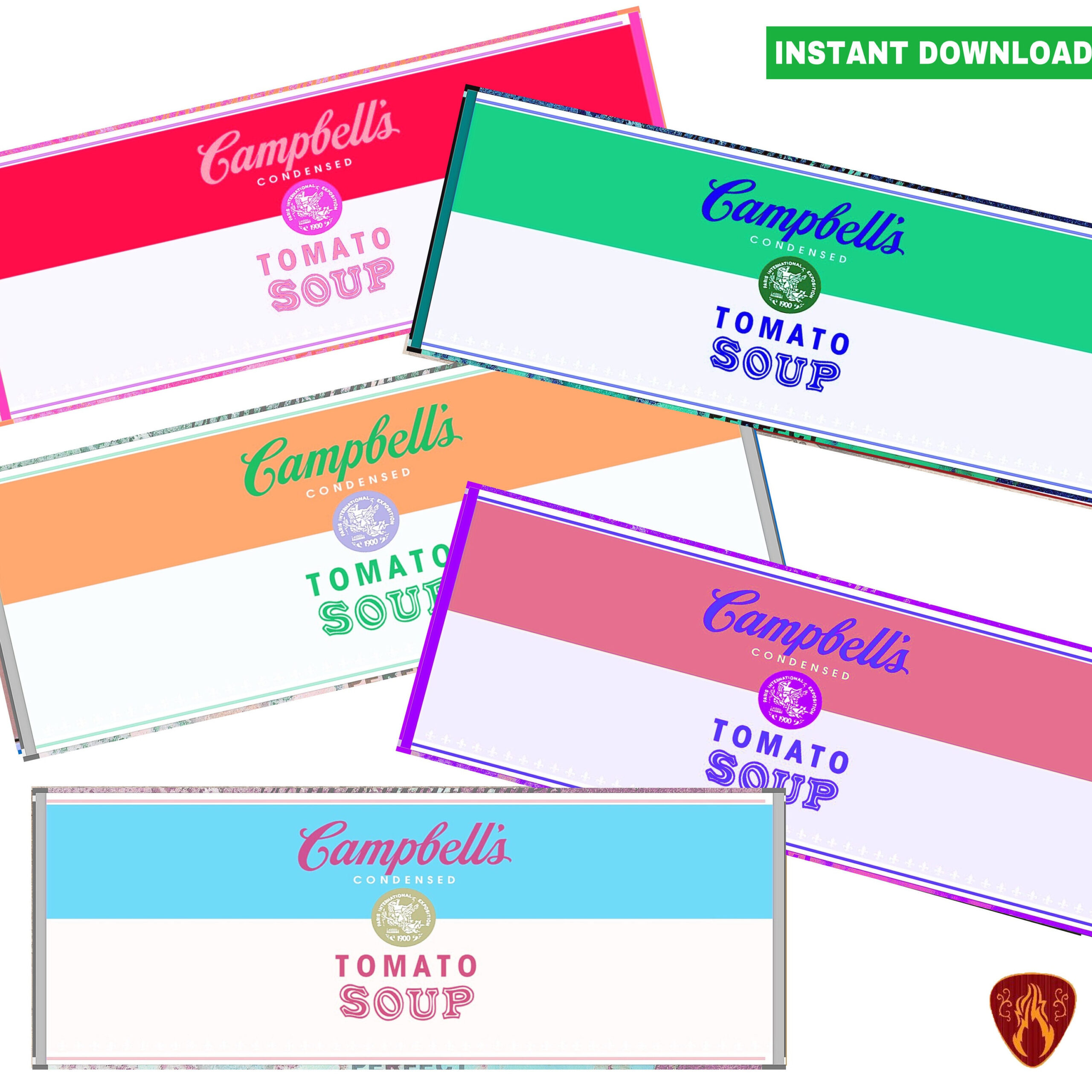 Campbells Soup Tin Can Labels Set Of 5 Printable Digital Soup Tin for Free Soup Can Label Template
