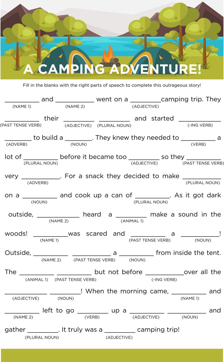 Camping Mad Libs - 20 Free Pdf Printables | Printablee inside Camping Mad Libs Free Printable