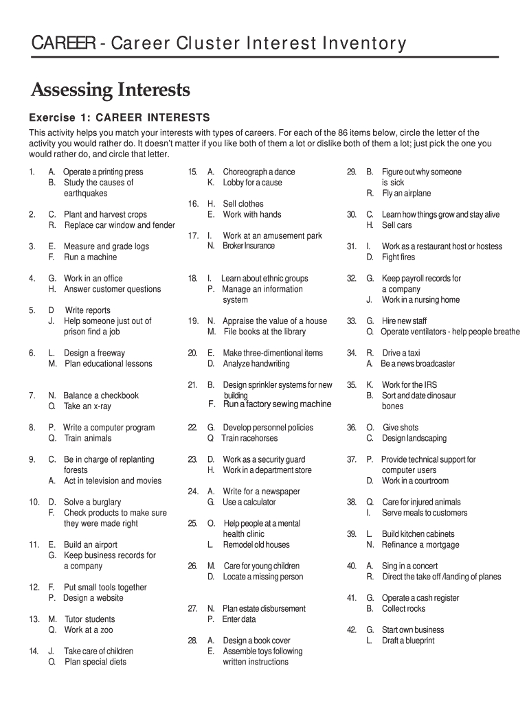 Career Interest Inventory Pdf: Fill Out &amp;amp; Sign Online | Dochub within Free Printable Career Interest Inventory For Students