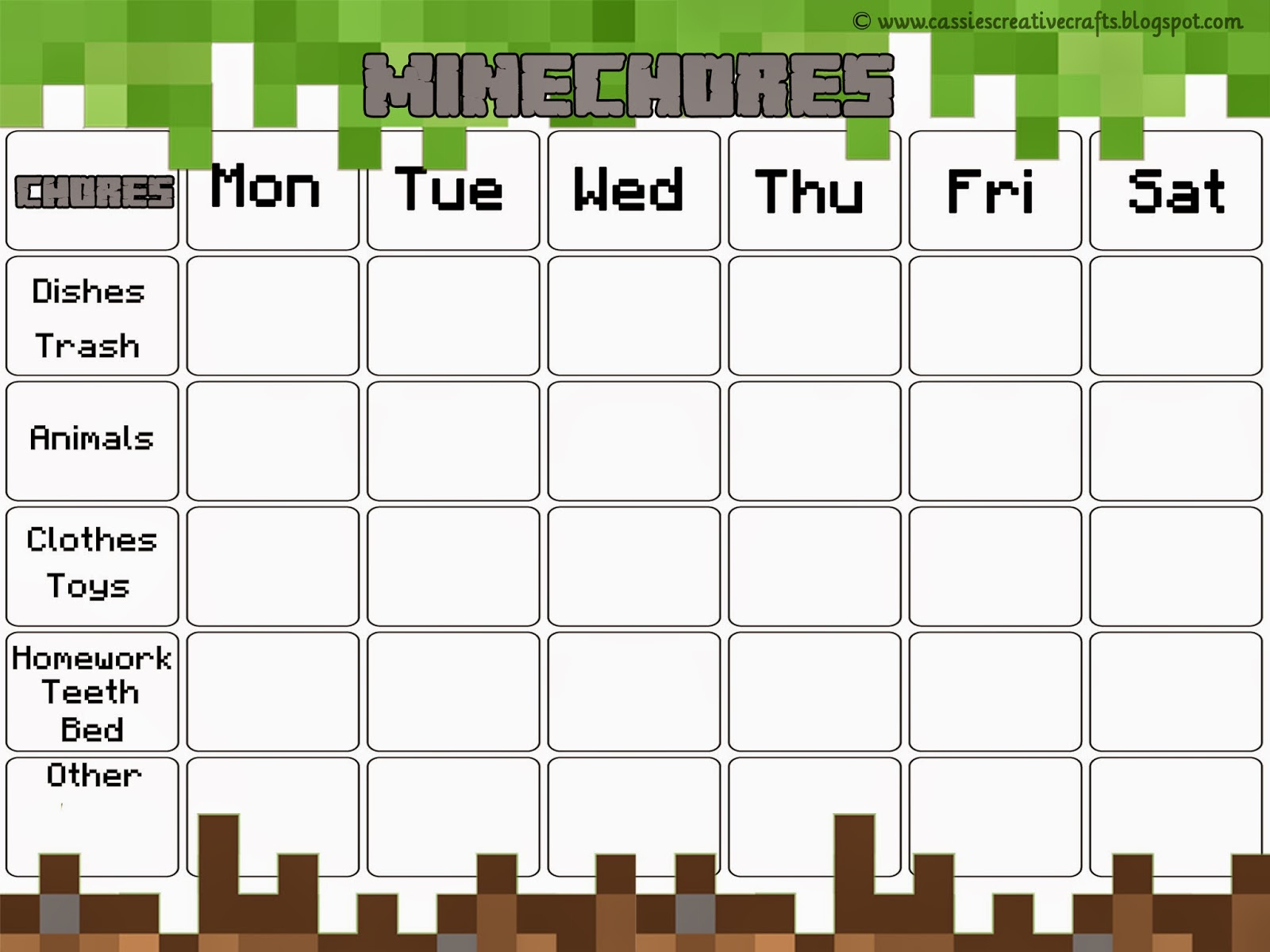 Cassie&amp;#039;S Creative Crafts: Free Minecraft Chore Chart &amp;amp; Award throughout Minecraft Reward Chart Printable