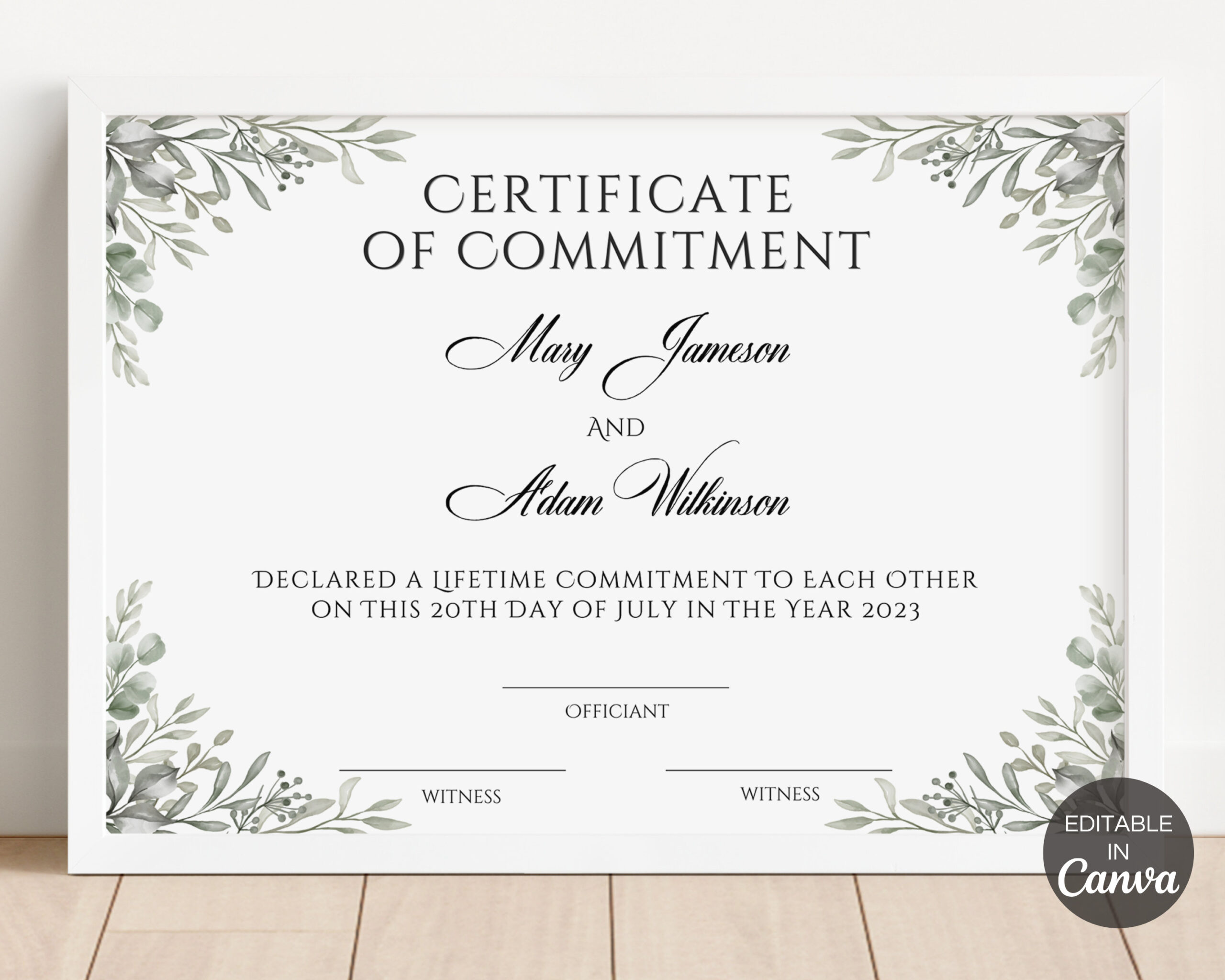 Certificate Of Commitment Editable Template, Greenery Commitment inside Commitment Certificate Free Printable