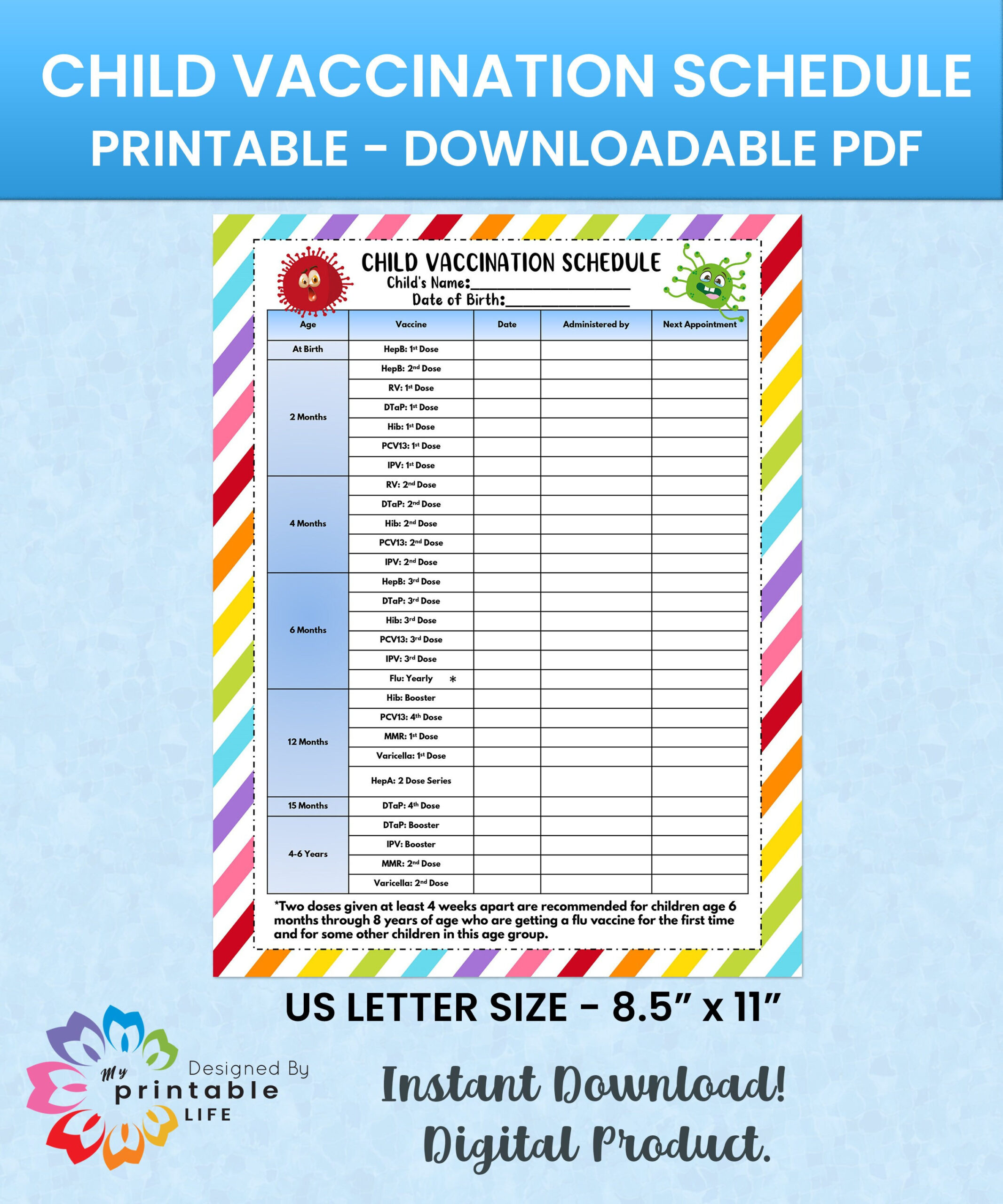 Child Vaccination Schedule Printable Immunization Record Vaccine in Immunization Chart Printable