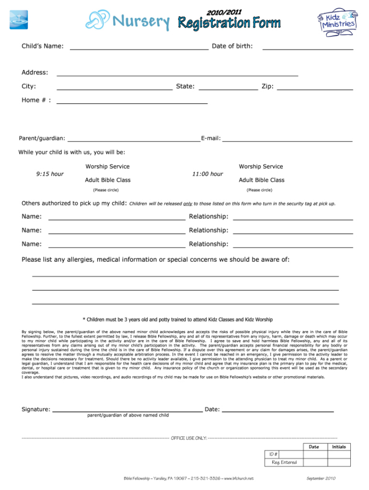 Free Printable Church Nursery Forms