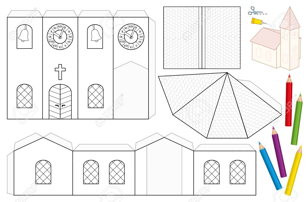 Church Paper Craft Sheet. Unpainted Cut-Out Template For Children in Free Printable Paper Church Template