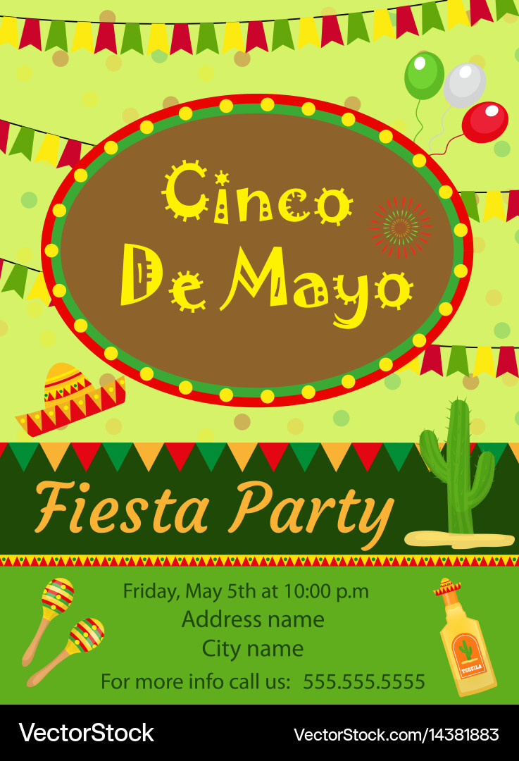 Cinco De Mayo Invitation Template Flyer Mexican Vector Image throughout Cinco De Mayo Free Printable Invitations
