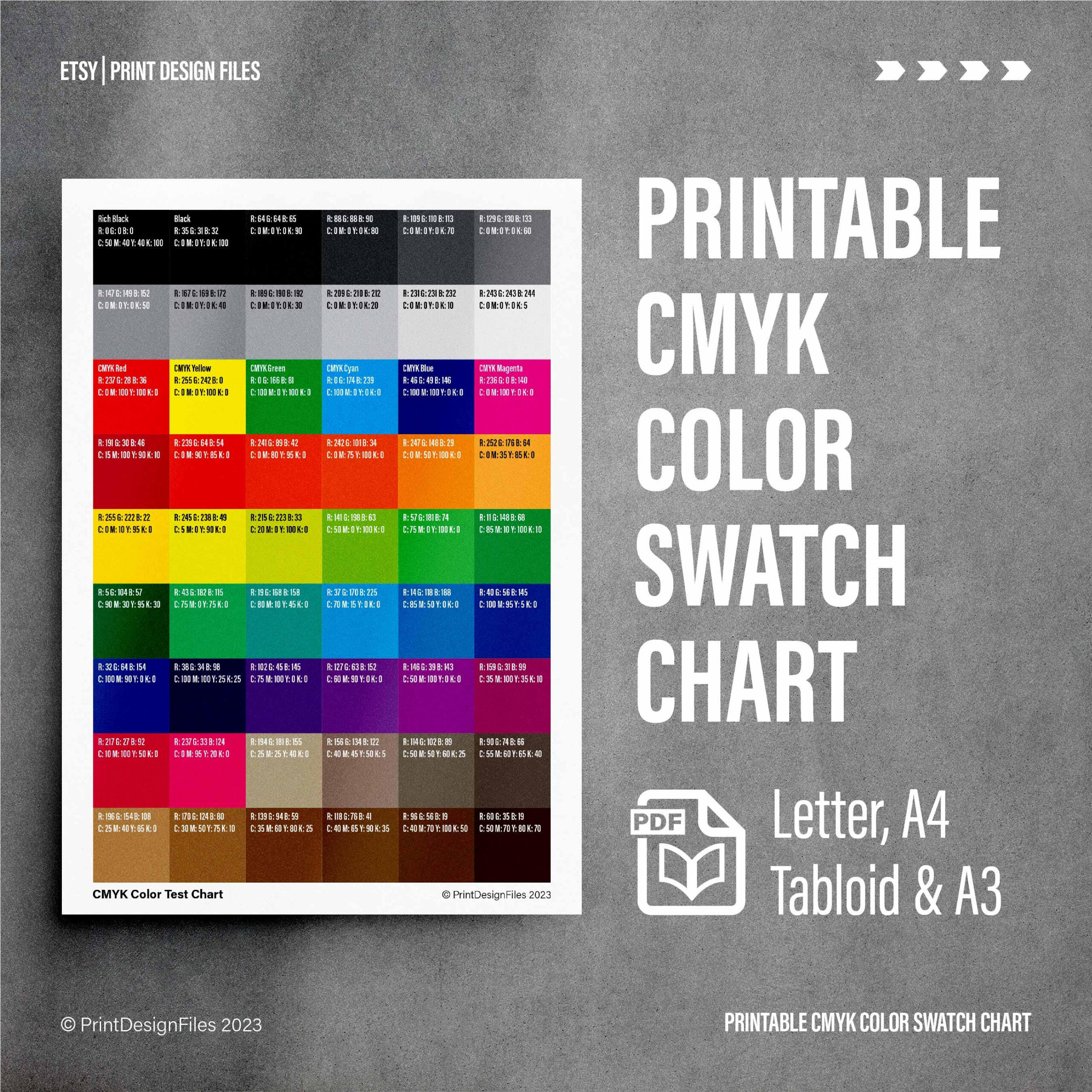 Cmyk Color Test Chart Printable Pdf - 54 Swatches Mit Cmyk- Und with Cmyk Color Chart Printable