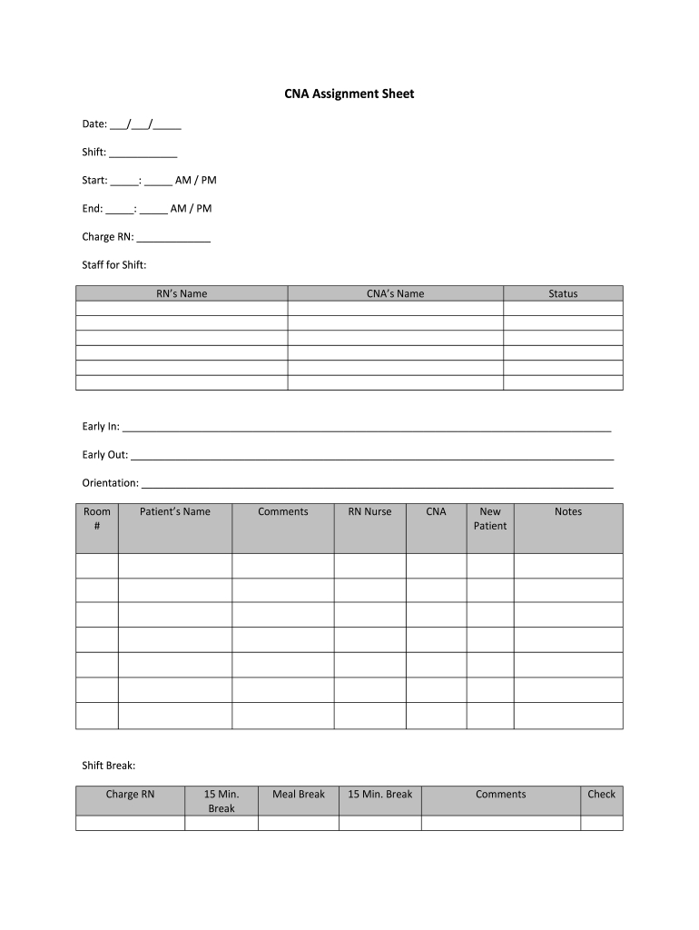 Cna Assignment Sheets - Fill Online, Printable, Fillable, Blank within Free Cna Assignment Sheet Templates