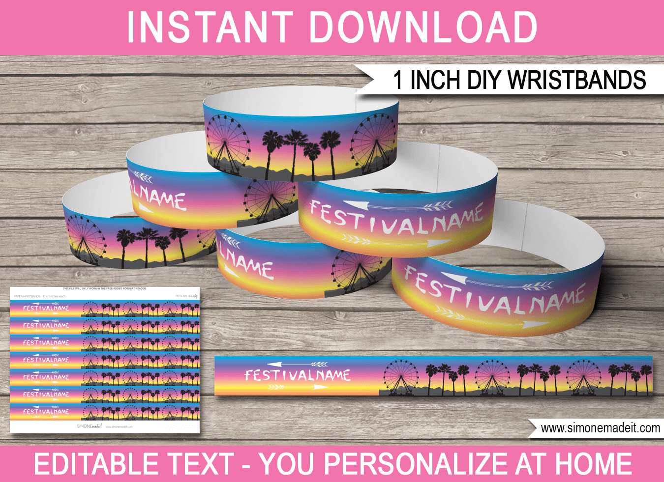 Coachella Party Printable Wristbands | Printable Party Decorations inside Free Printable Wristbands
