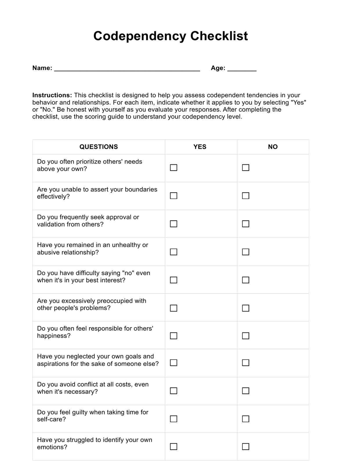 Codependency Checklist &amp;amp; Example | Free Pdf Download within Free Printable Codependency Worksheets