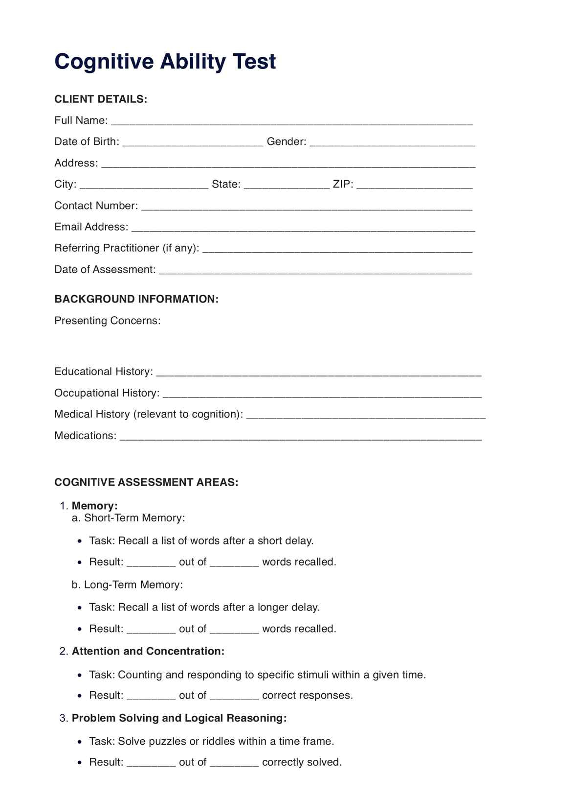 Cognitive Ability Test &amp;amp; Example | Free Pdf Download for Free Printable Cognitive Tests