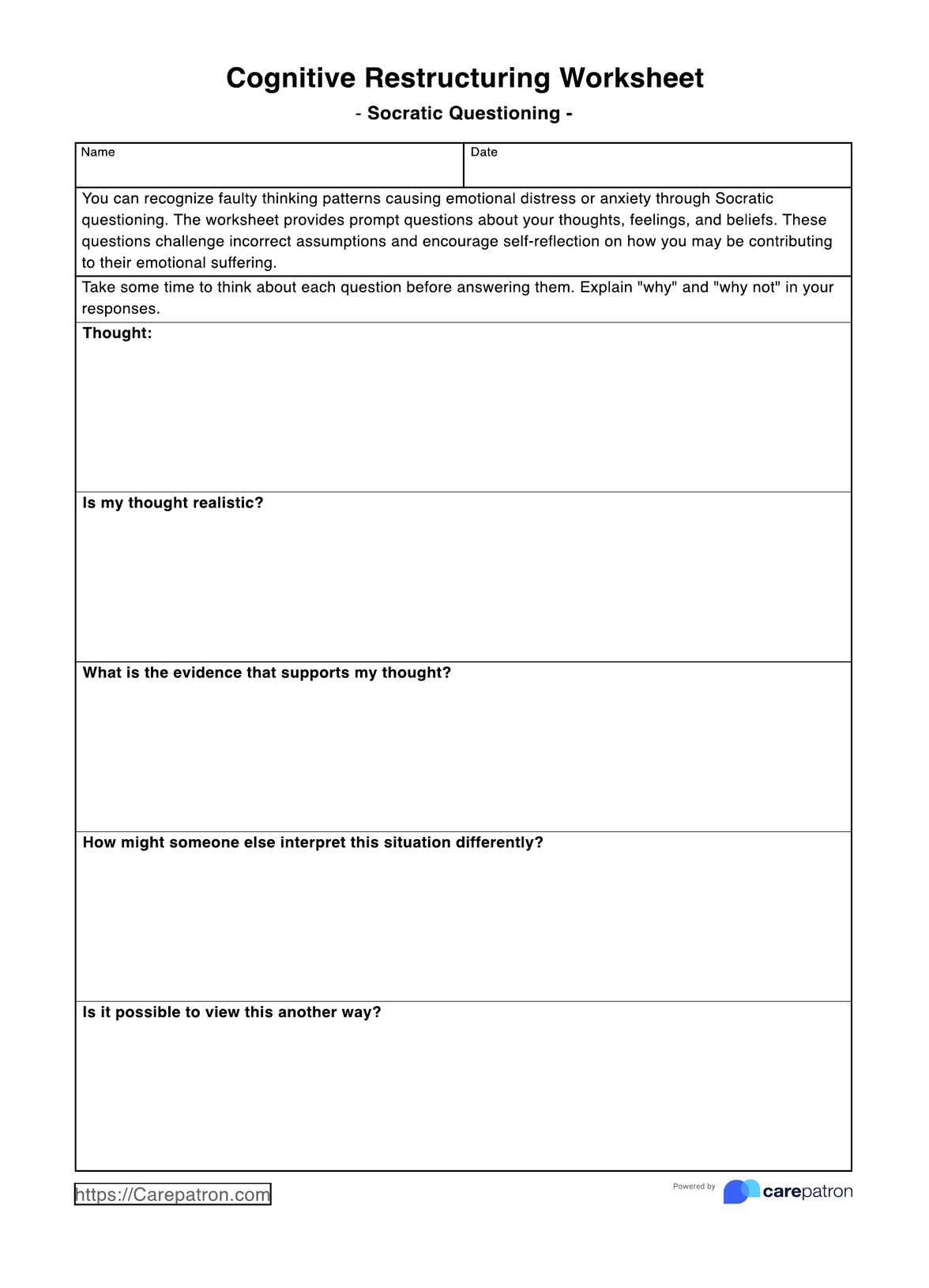 Cognitive Restructuring Worksheets &amp;amp; Example | Free Pdf Download within Free Printable Cognitive Exercises