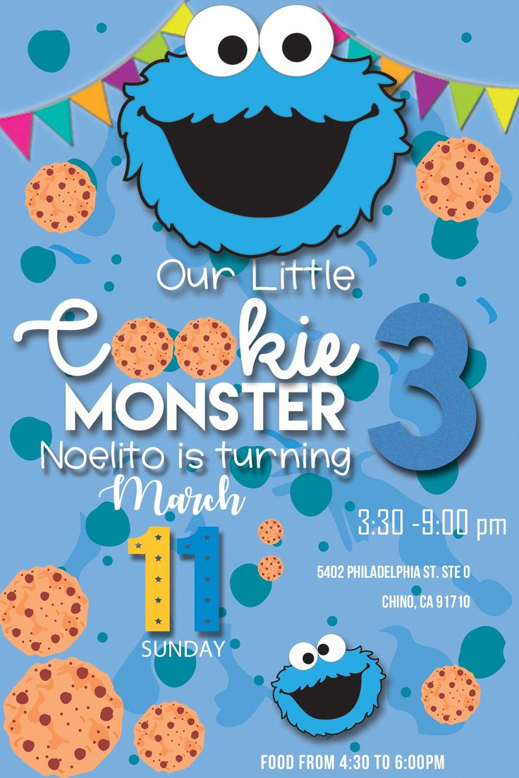 Cookie Monster Birthday Party Invitation throughout Free Printable Cookie Monster Birthday Cards