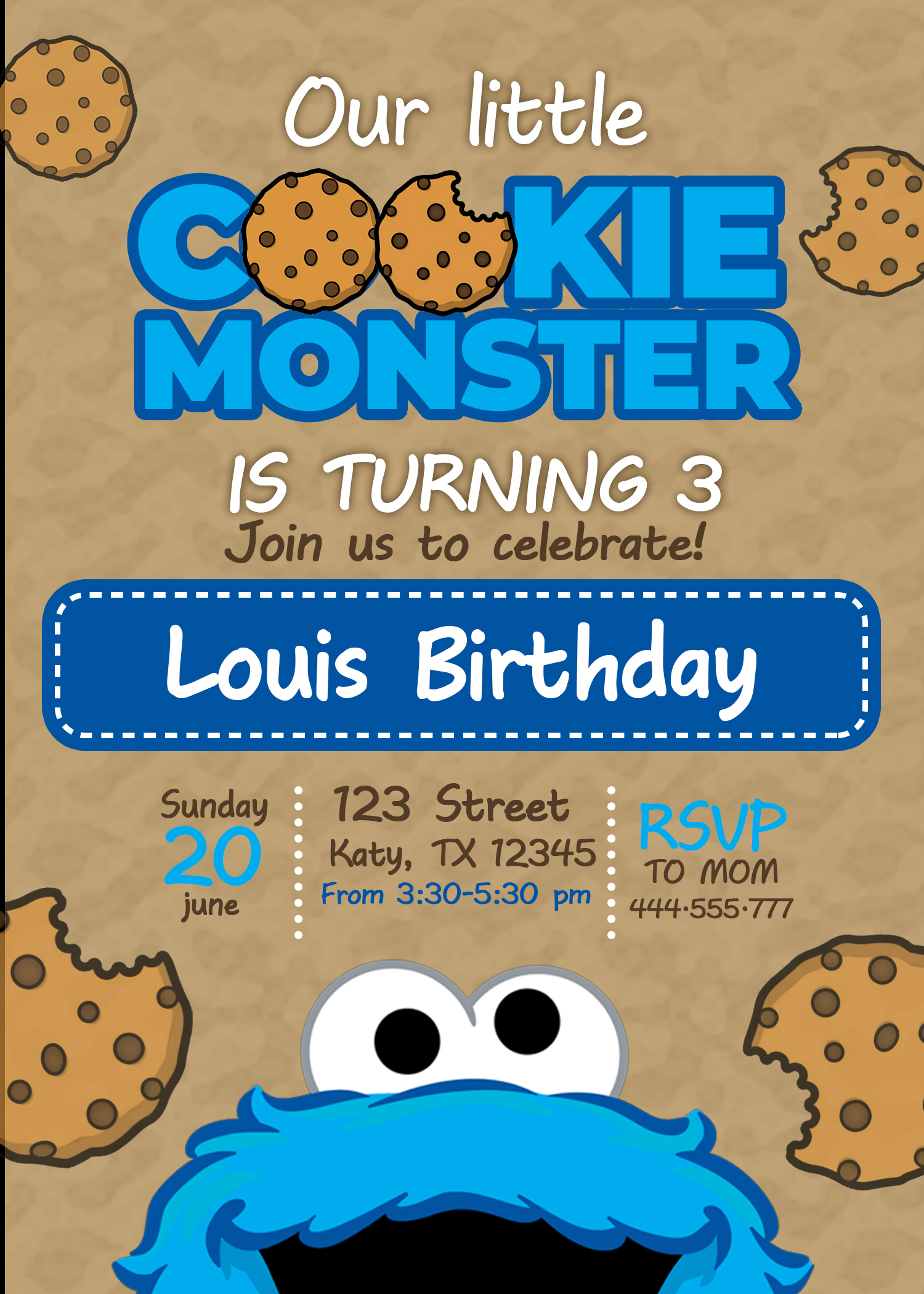 Cookie Monster Boy Birthday Invitation - Oscarsitosroom regarding Free Printable Cookie Monster Birthday Cards
