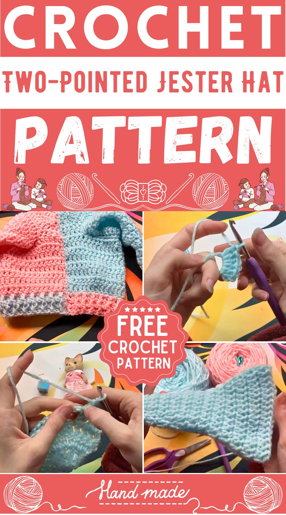 Crochet Two-Pointed Jester Hat Pattern For Costume Parties - Wool inside Free Printable Jester Hat Pattern
