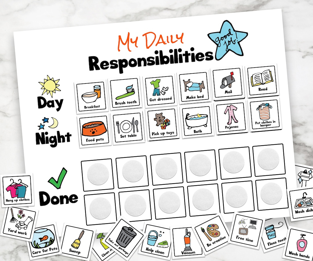 Daily Responsibilities Chart, Chore Chart, Kids Chores, Daily with regard to Visual Chore Chart Printable
