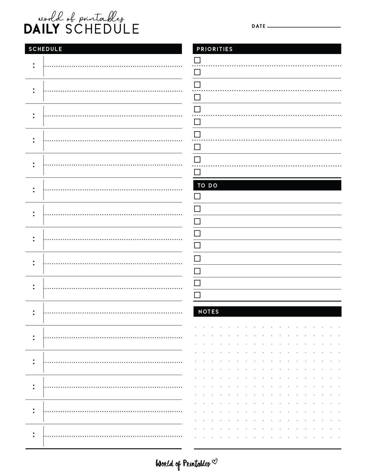 Daily Schedule Templates - World Of Printables in Daily Schedule Chart Printable