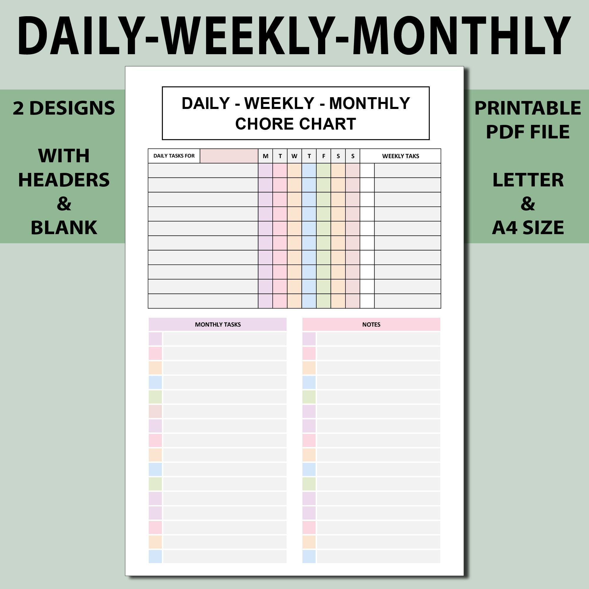 Daily Weekly Monthly Chore Chart Printable,Tasks Day,Tasks Week within Daily Weekly Monthly Chore Chart Printable