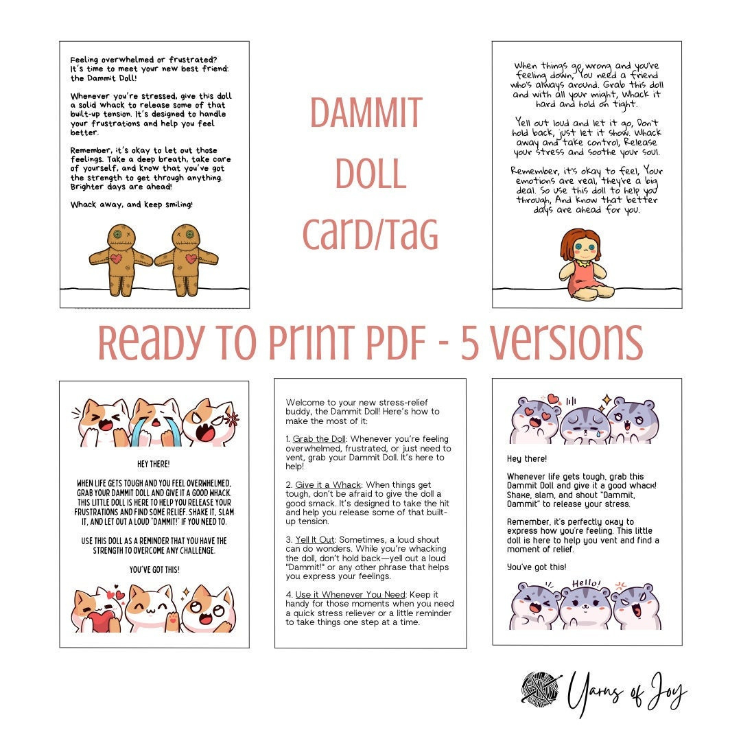 Dammit Doll Tag And Display Card - Digital Download - Etsy for Printable Dammit Doll Pattern