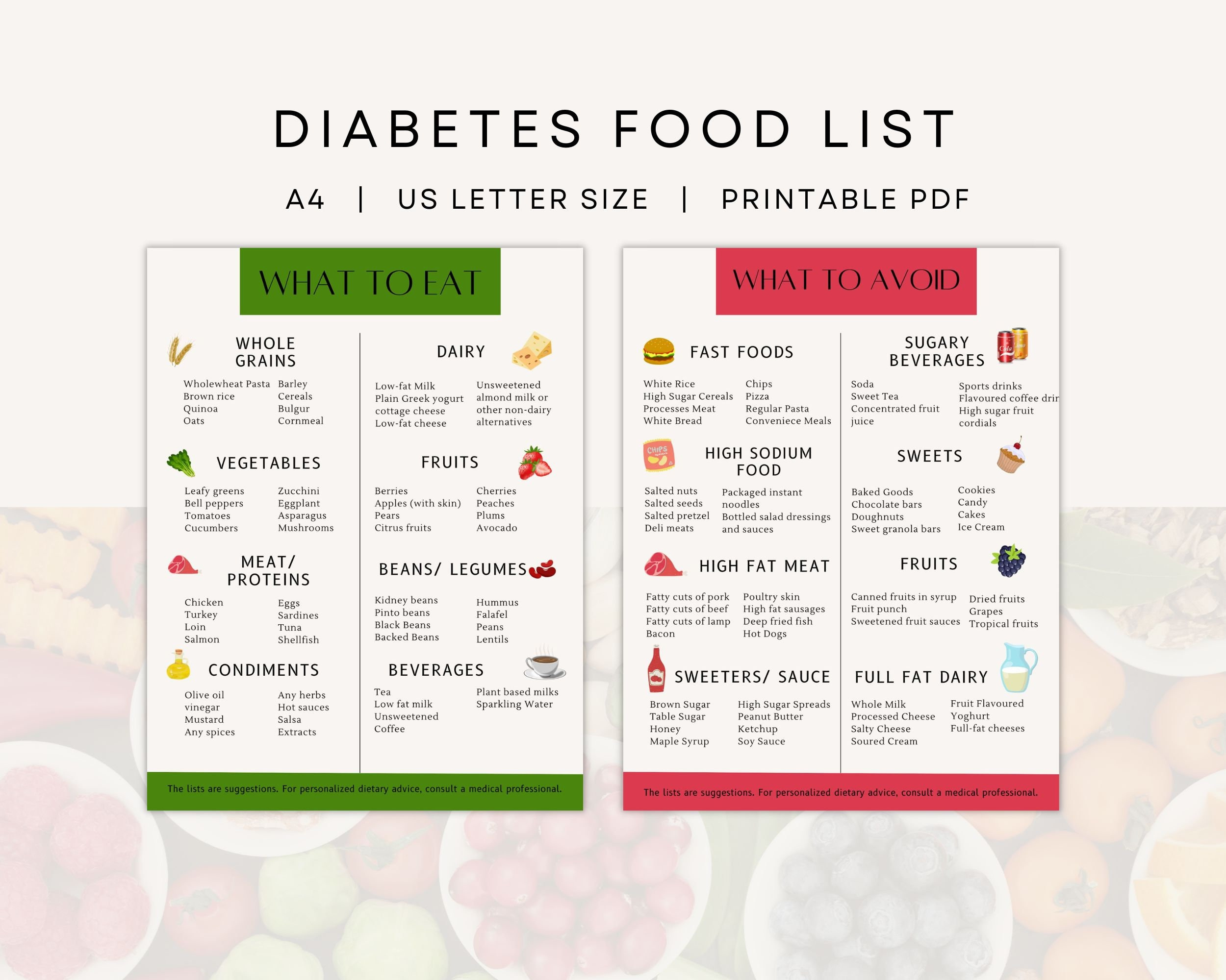 Diabetes Food List, Type 2 Diabetes, Diabetic Food Chart with Diabetic Food Chart Printable