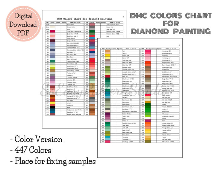 Free Printable Dmc Color Chart For Diamond Painting