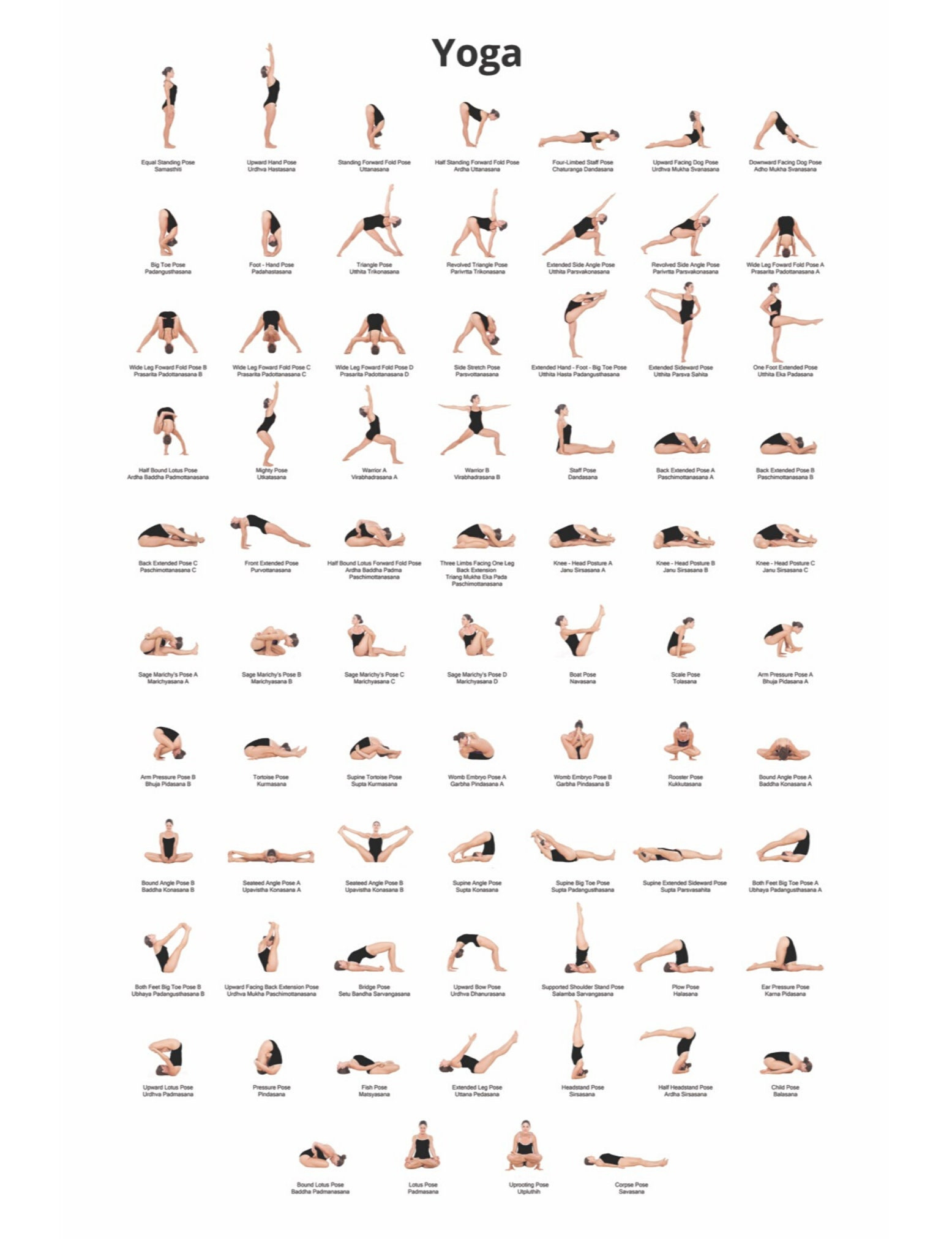 Digitaler Download Yoga Poses Poster 24X36 Yoga Chart Yoga Pose for Yoga Pose Chart Printable