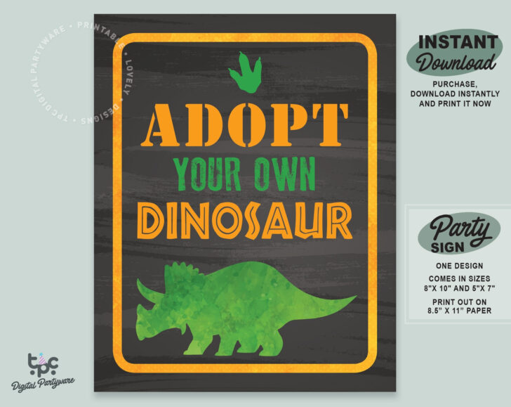 Adopt a Dinosaur Sign Free Printable
