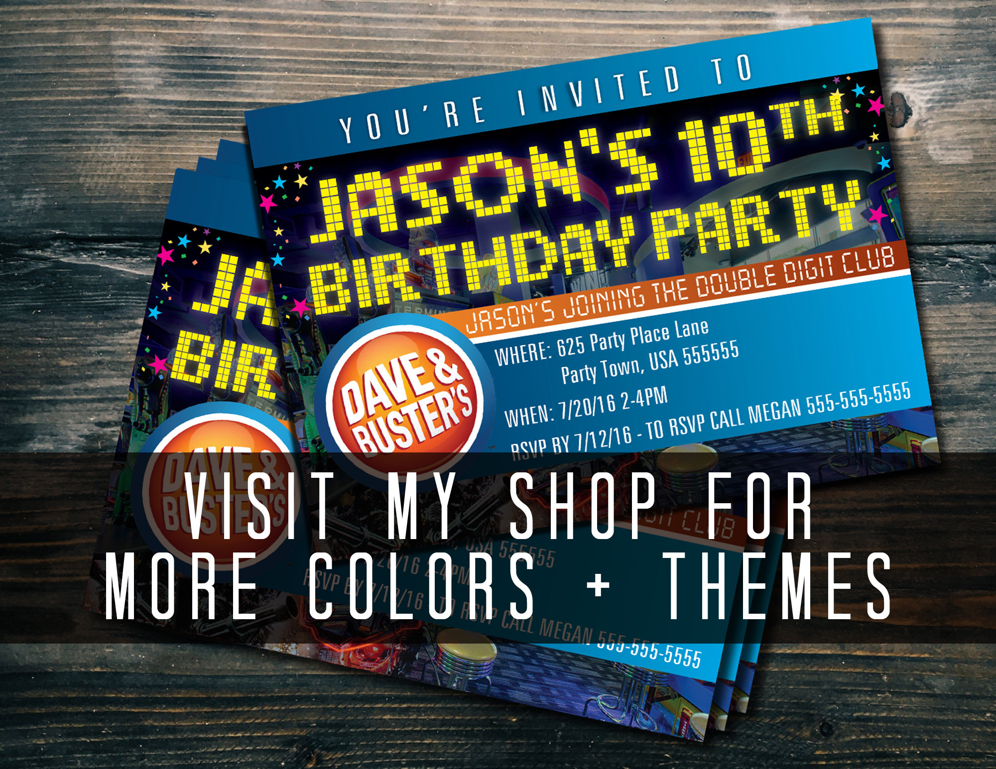 Diy Pixel Fill-In 5 X 7 Dave &amp;amp; Busters Party Invites - Edit for Dave and Busters Free Printable Invitations